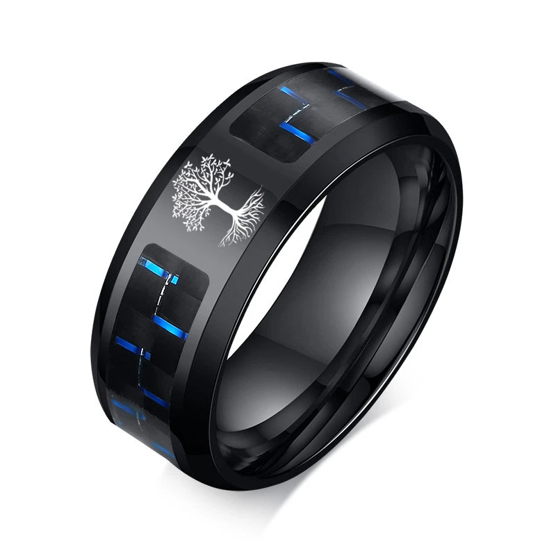 Vnox Customize Logo 8mm Men's Ring Carbon Fiber Wedding Band Personalized Simple Icon Image Meaningful Gift to Husband Dad