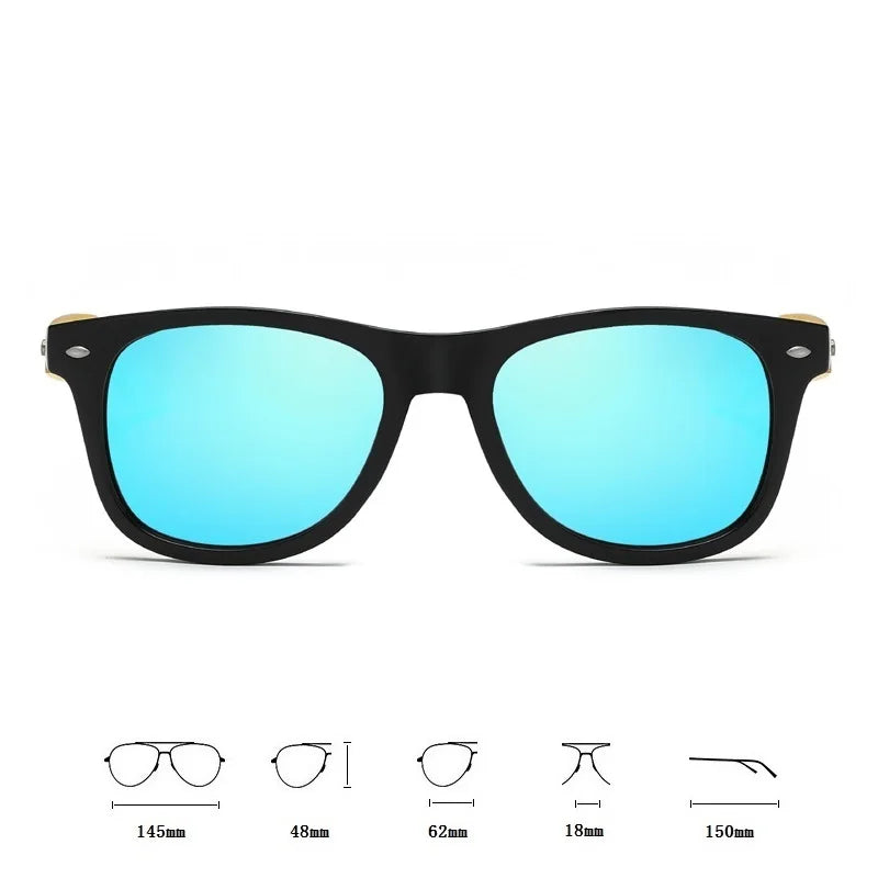 Fashionable Bamboo Wood Sunglasses Men Women Classic Square Vintage Driving Sun Glasses Black Fishing Eyewear UV400 Eyepieces