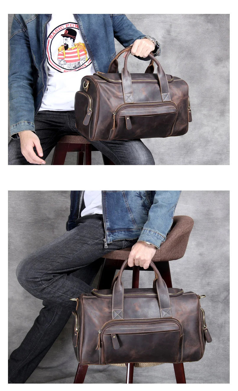 New Men's Leather Travel Bag Premium Genuine Leather Business Backpack - RFID Anti-Theft Outdoor Duffel Bag for Business