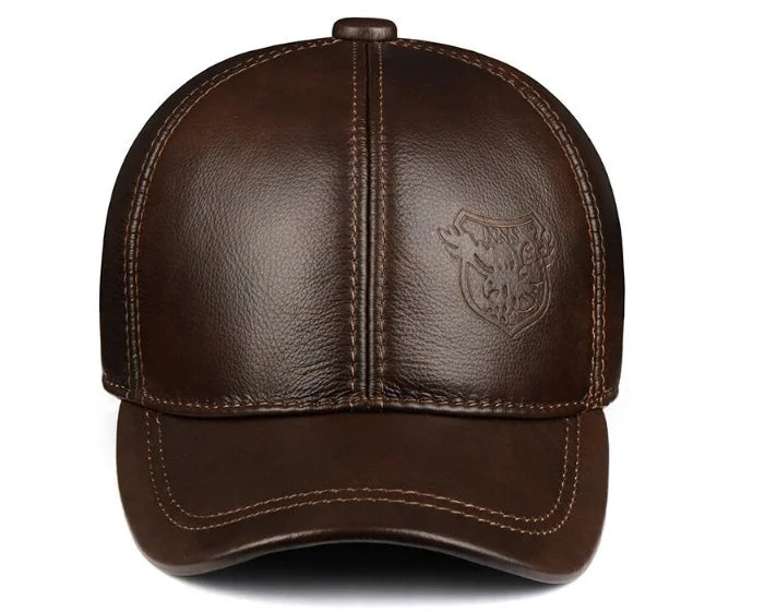 New 2025 Spring/Winter Man Genuine Leather Baseball Caps Male Casual Cowhide Belt Ear Warm 56-60 Adjustable Sprot Flight Hats