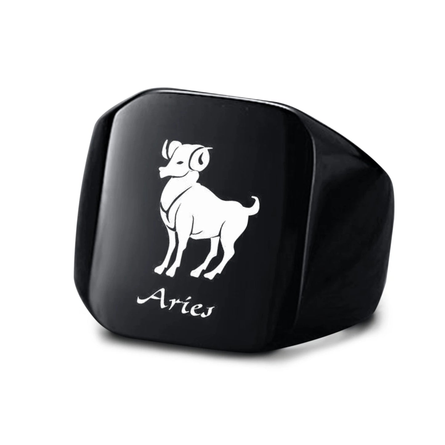 Vnox 18mm Signet Ring For Men Women, The Zodiac 12 Horoscope Constellation Sign Finger Band, Stainless Steel Aries Punk Ring