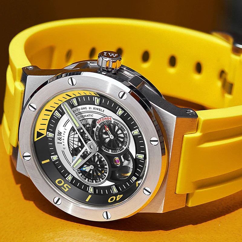 Relogio Masculino Luxury Brand I&W 2022 New Bumblebee Series Watch for Men Japan Movement Sapphire 5bar Skeleton Automatic Watch