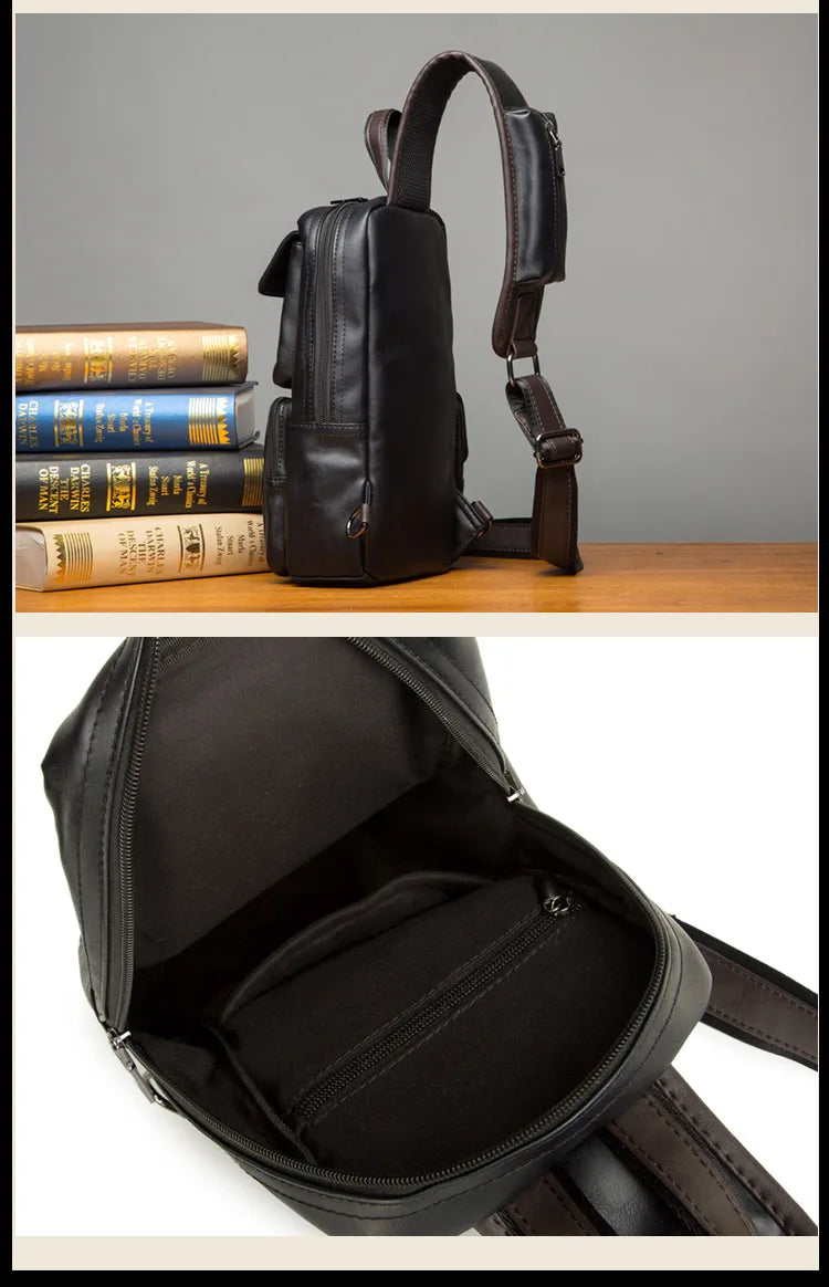 Leather Crossbody Bags for Men Messenger Chest Bag 2025 New Fashion Casual Bag Waterproof PU Single Shoulder Bags Vintage Luxury