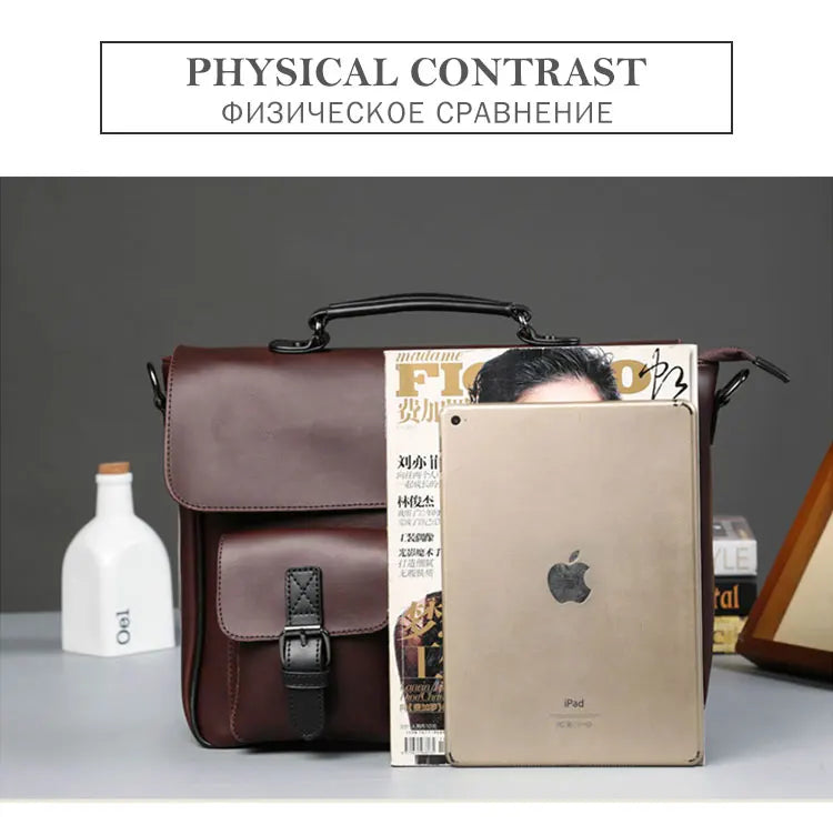 Men Leather Bag Men's Laptop Briefcase Bag Vintage Male Office Messenger Bag Business PU Leather Briefcase Bags For Man Backpack