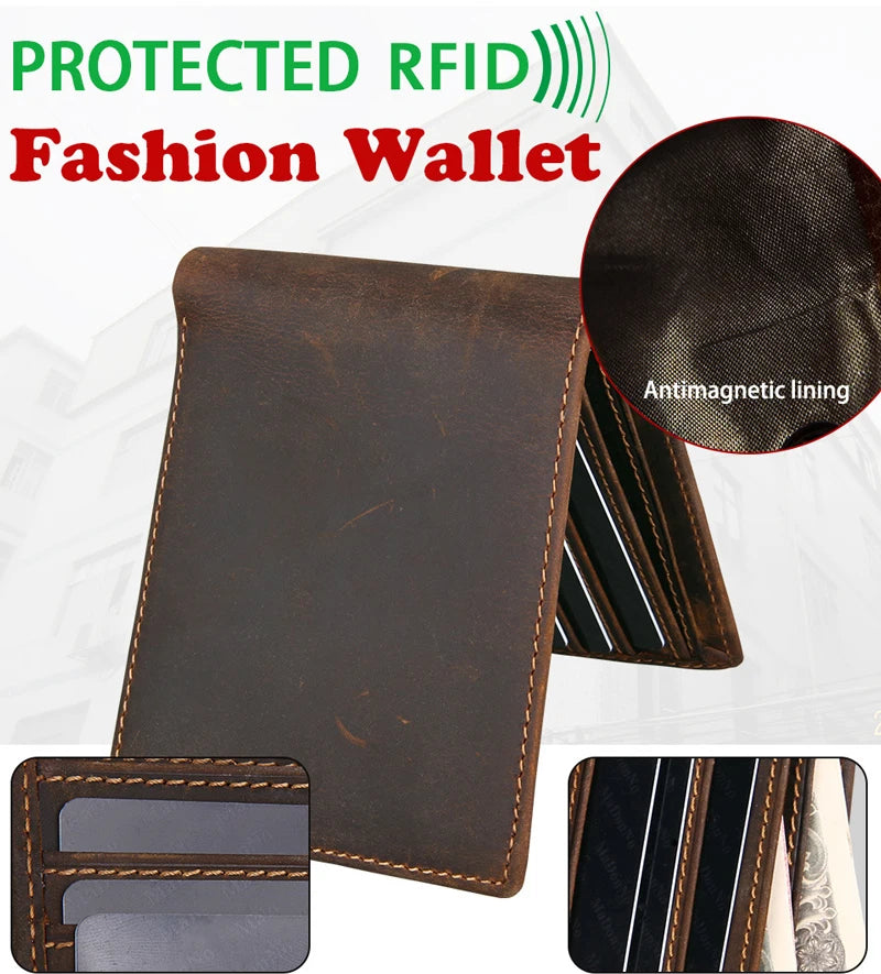 Genuine Leather Man Wallet RFID Blocking Slim Monederos Male Thin Purse High Quality Cowhide Card Wallet For Men Male
