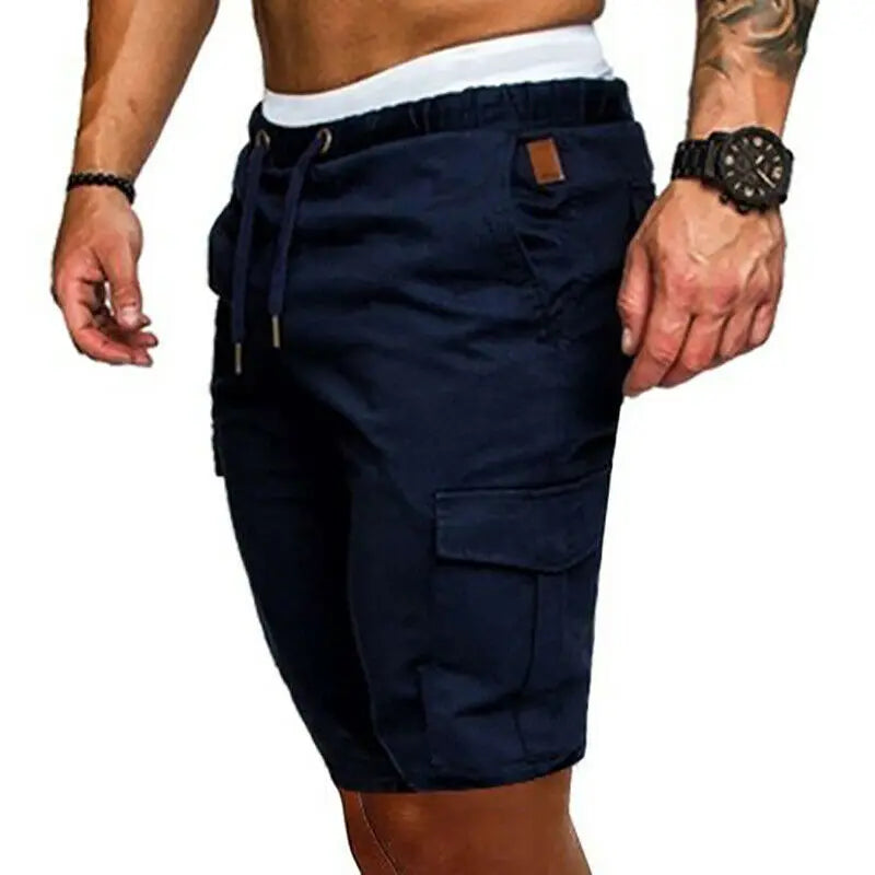 Casual Shorts Mens Summer Cargo Shorts Gym Sport Running Workout Cargo Pants Jogger Trousers Drawstring Solid Jogging Shorts Men