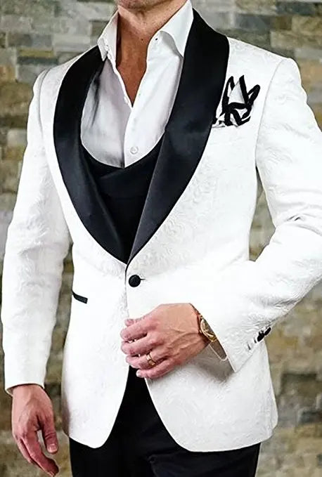 Hot Selling Men Suits Pattern and Black Groom Tuxedos Shawl Satin Lapel Groomsmen Wedding Best Man ( Jacket+Pants+Vest+Tie) C691