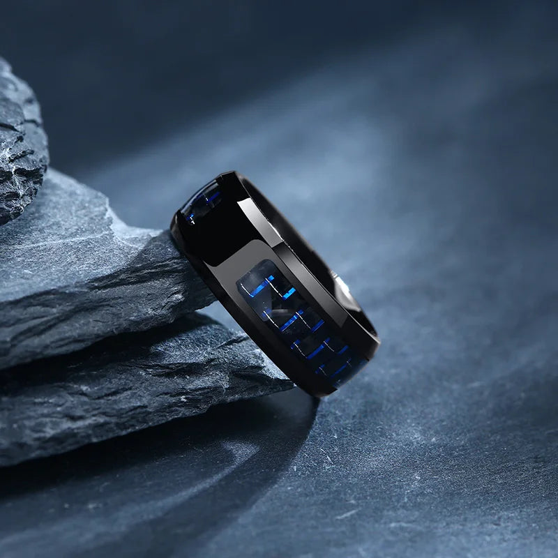 Vnox Customize Logo 8mm Men's Ring Carbon Fiber Wedding Band Personalized Simple Icon Image Meaningful Gift to Husband Dad