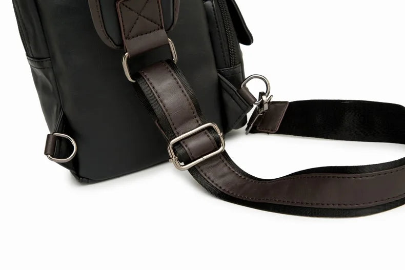 Leather Crossbody Bags for Men Messenger Chest Bag 2025 New Fashion Casual Bag Waterproof PU Single Shoulder Bags Vintage Luxury