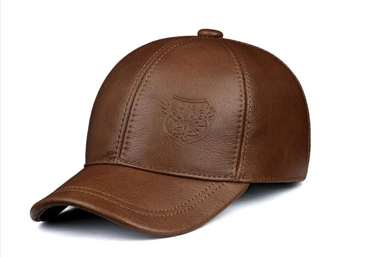 New 2025 Spring/Winter Man Genuine Leather Baseball Caps Male Casual Cowhide Belt Ear Warm 56-60 Adjustable Sprot Flight Hats