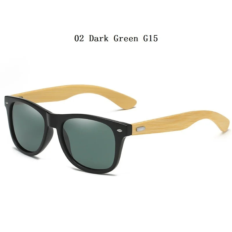 Fashionable Bamboo Wood Sunglasses Men Women Classic Square Vintage Driving Sun Glasses Black Fishing Eyewear UV400 Eyepieces