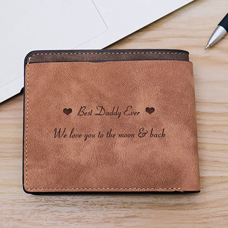 Customized Wallet Photo Mens Brown Short Waterproof Multi-Function Matte PU Leather Engraving Picture Personalized Purse For Men