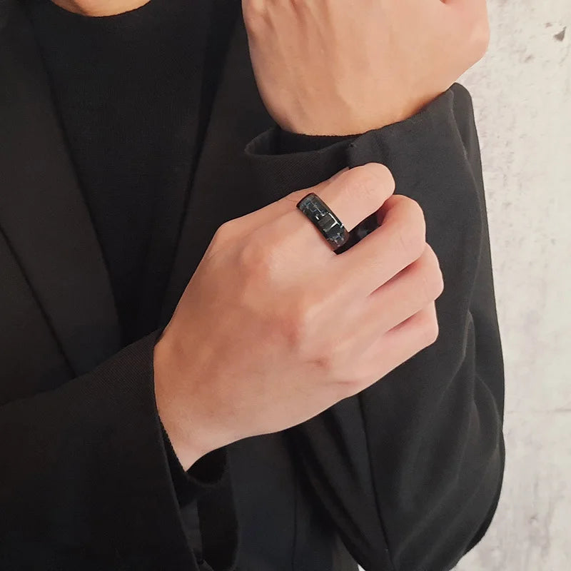 Vnox Customize Logo 8mm Men's Ring Carbon Fiber Wedding Band Personalized Simple Icon Image Meaningful Gift to Husband Dad