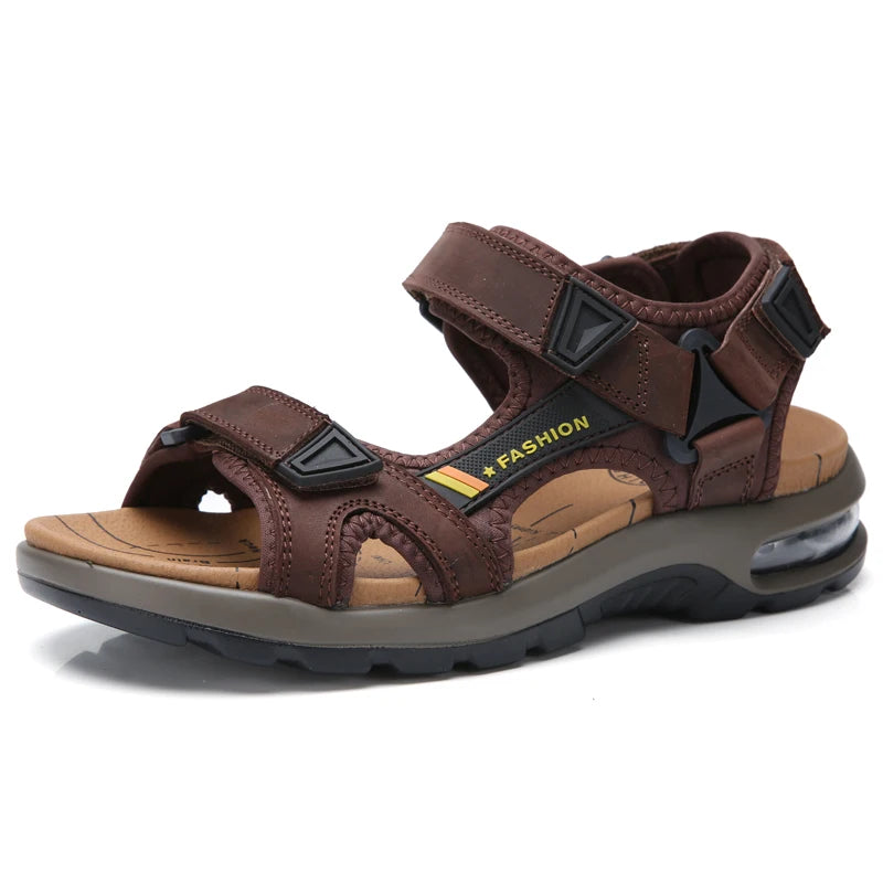 Fashion Men's Sandals Summer Soft Beach Flip Flop Comfortable Genuine Leather Sandals Outdoor Men Roman Sandals Size 46