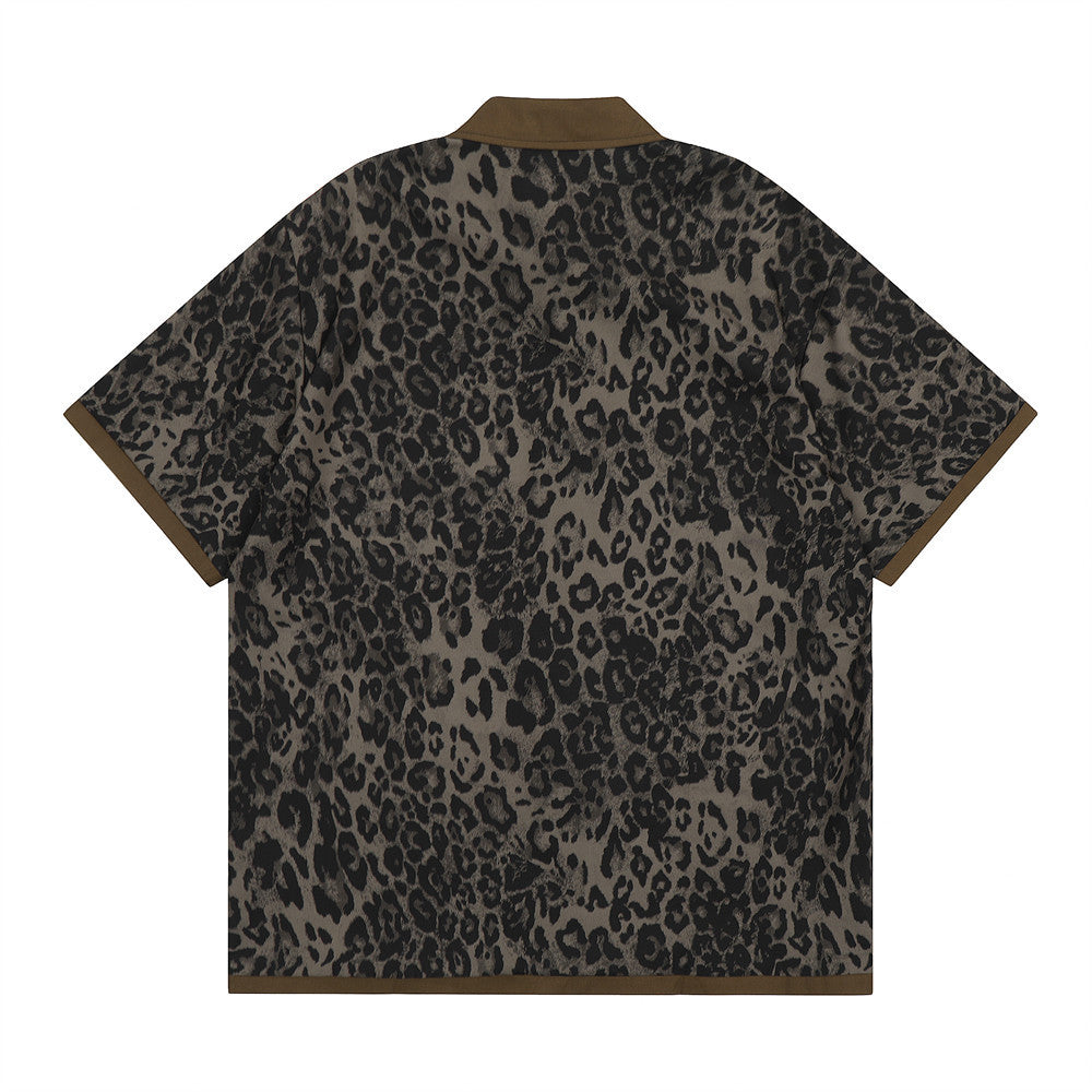 European And American Leopard Print Short Sleeve Loose Shirt Men