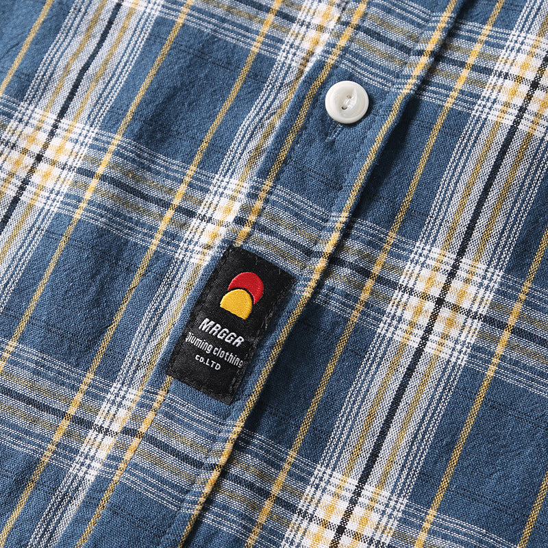 Summer New Japanese-style Retro Washed Yarn-dyed Plaid Short-sleeved Shirt