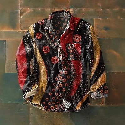 Retro Color Matching 3D Printed Men's Long Sleeve Button Shirt