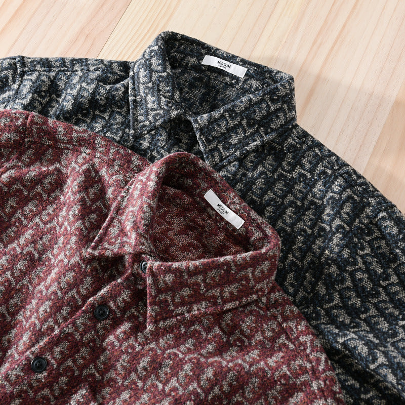 Men's Brushed Thickened Long-sleeved Casual Loose Shirt Jacket