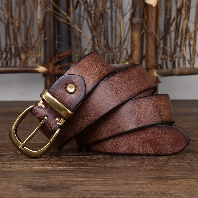 Leather Pin Buckle Vintage Distressed Cowhide Waistband