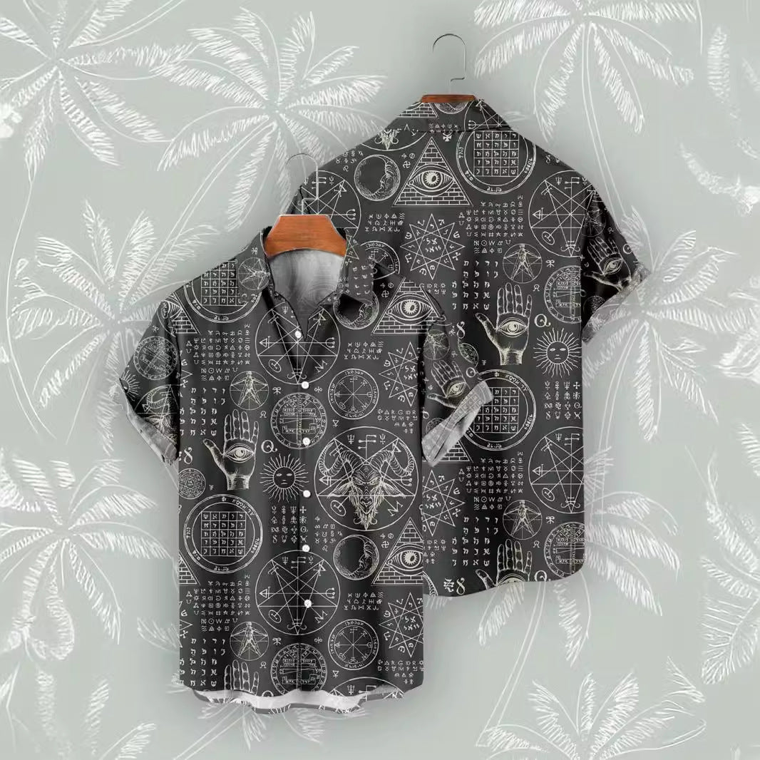 Casual 3D Digital Print Vintage Beach Shirt Men