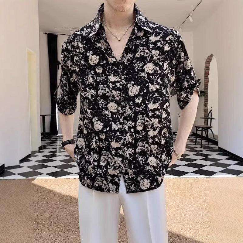 New Shirt Loose Outer Wear Heather Top Versatile Casual Men's Short Sleeve