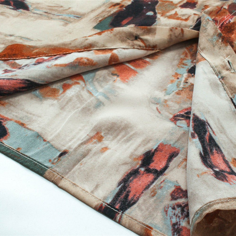 Summer New Vintage Art Printing Loose Short Sleeve Shirt