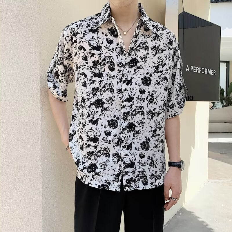 New Shirt Loose Outer Wear Heather Top Versatile Casual Men's Short Sleeve