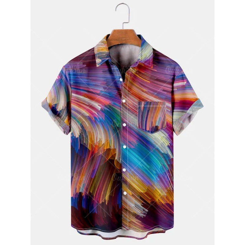Summer Plus Size Men's Casual Fashion 3D Digital Printing Short Sleeve Shirt