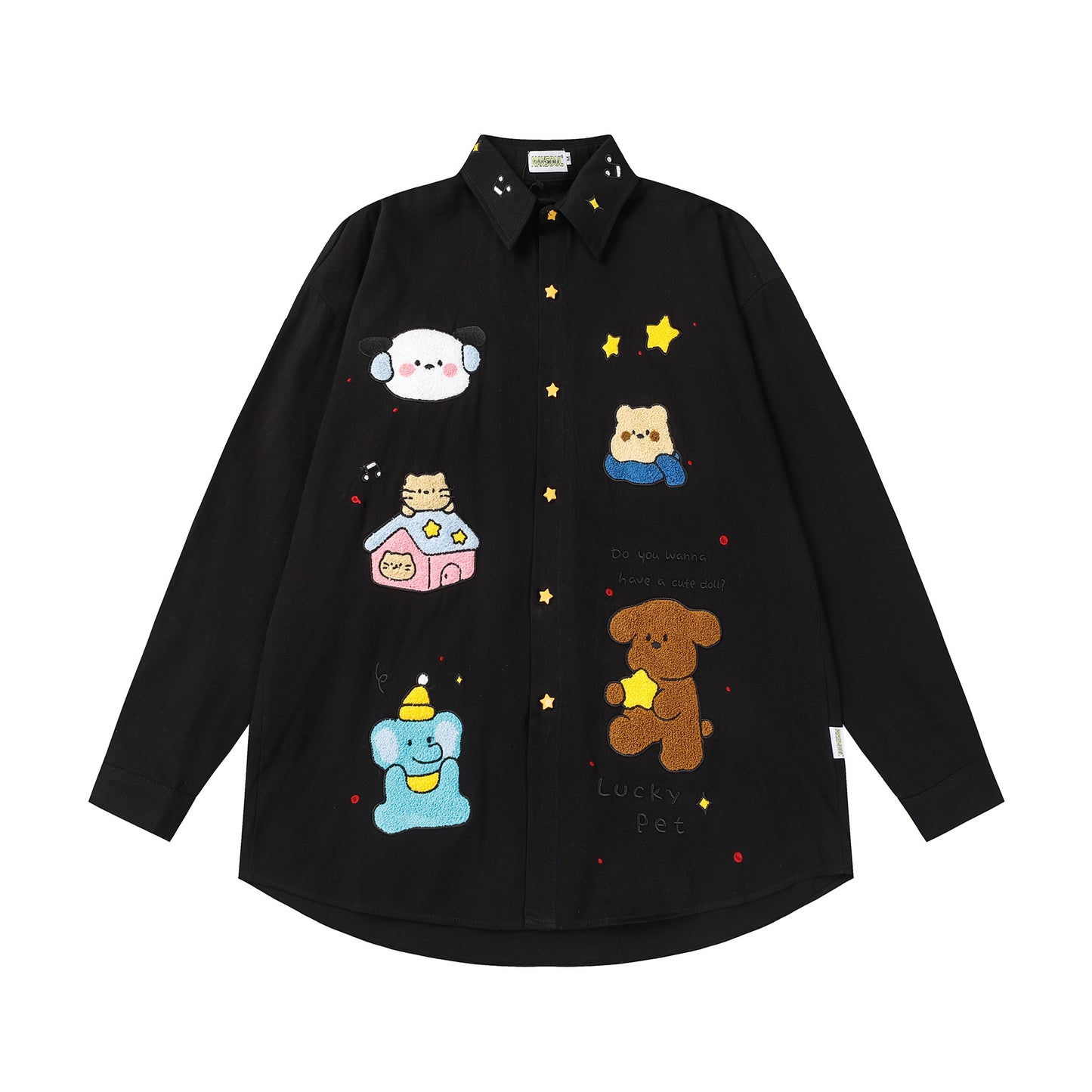 Loose American Embroidery Cartoon Long Sleeve Shirt