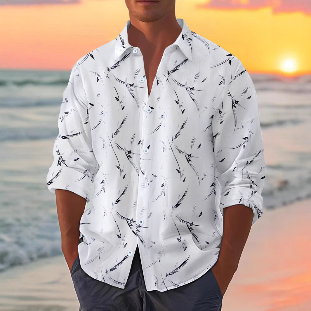 Men's Bronzing Feather Cuff Casual Long-sleeved Shirt