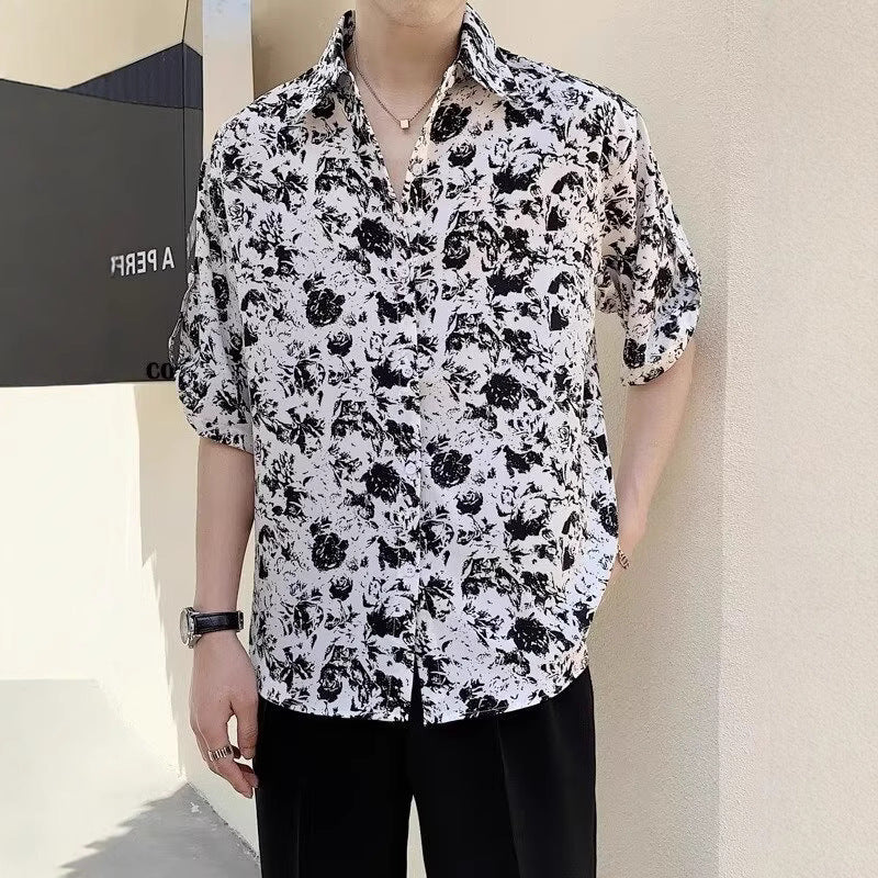 New Shirt Loose Outer Wear Heather Top Versatile Casual Men's Short Sleeve