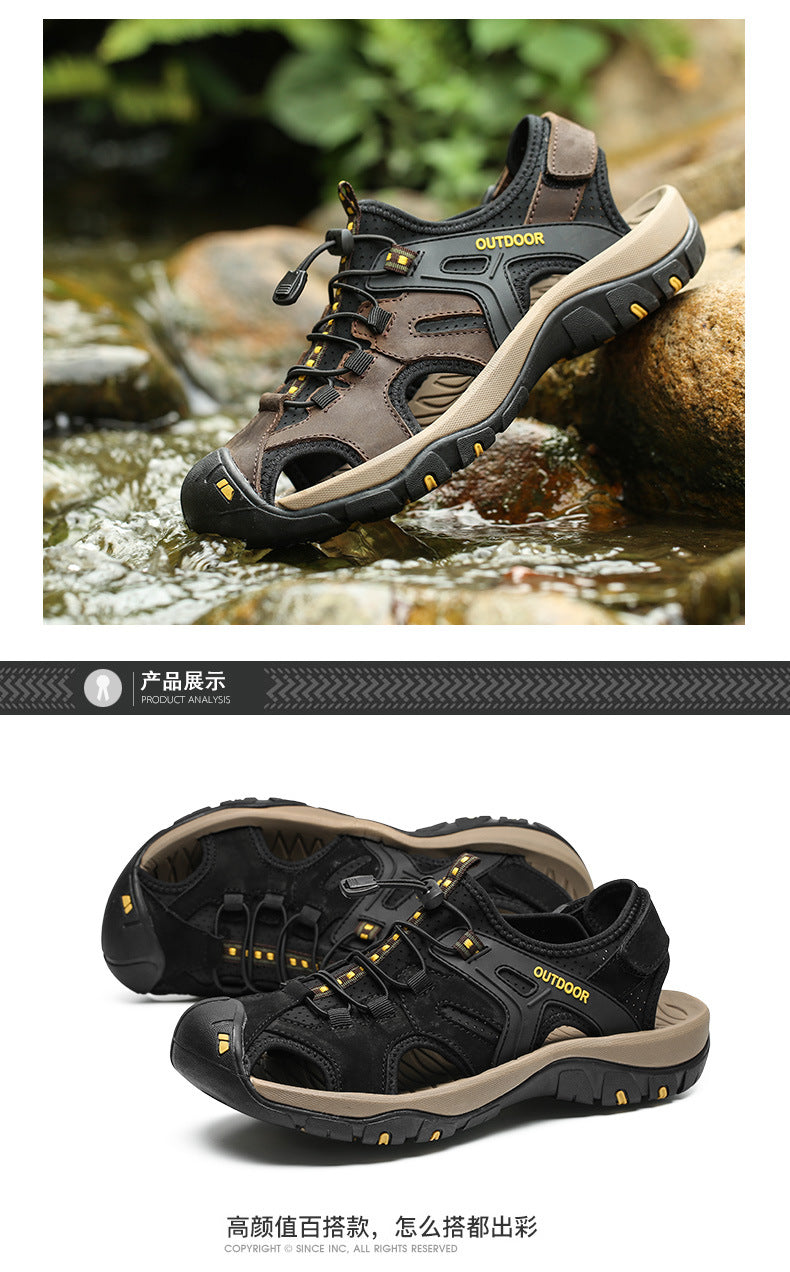 Summer Men's Slippers -Thick Soled Anti-Slip lace-up Slides Indoor & Outdoor Beach Sandals,Casual Comfortable Durable Footwear