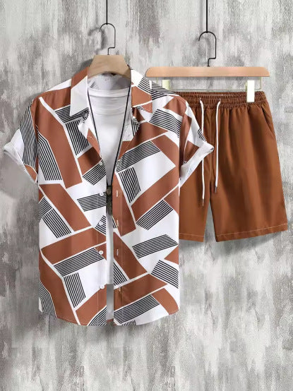 Printed Short-sleeved Shirt Beach Pants Suit