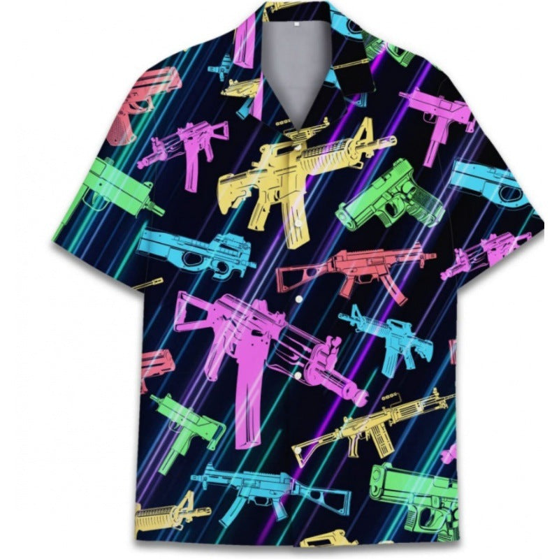 Summer Plus Size Men's Casual Fashion 3D Digital Printing Short Sleeve Shirt