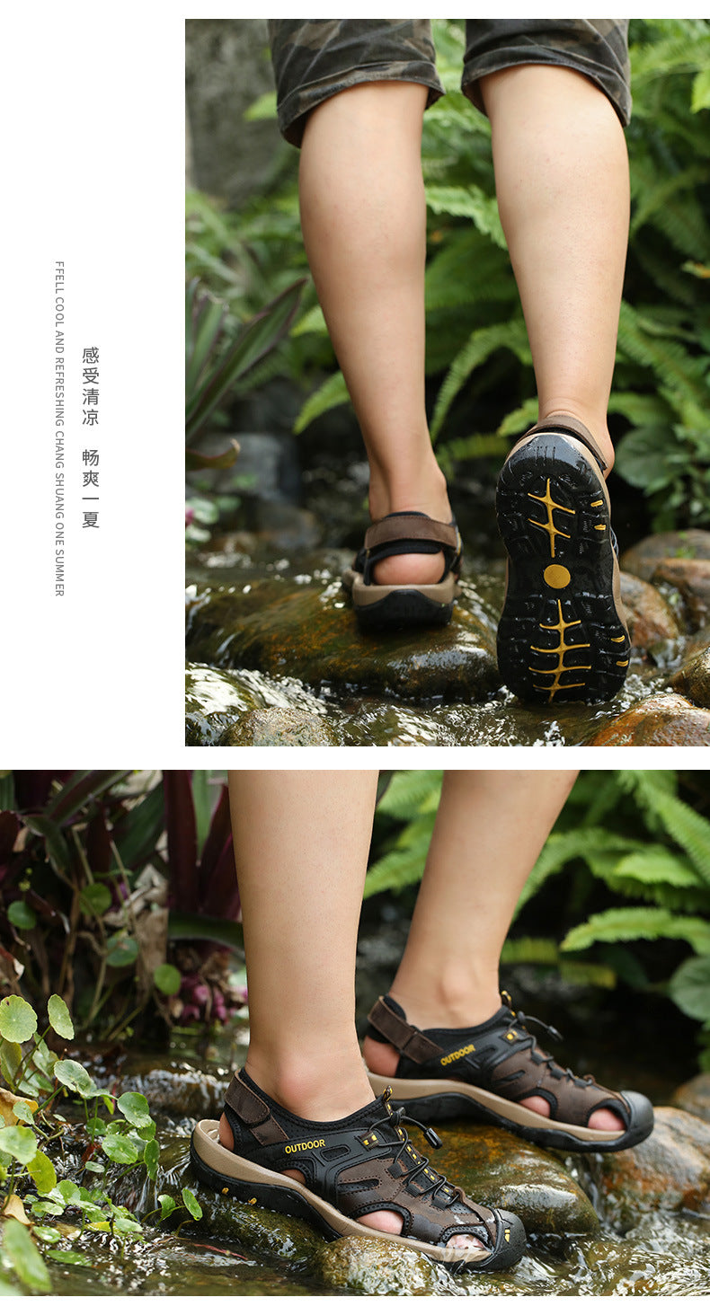Summer Men's Slippers -Thick Soled Anti-Slip lace-up Slides Indoor & Outdoor Beach Sandals,Casual Comfortable Durable Footwear