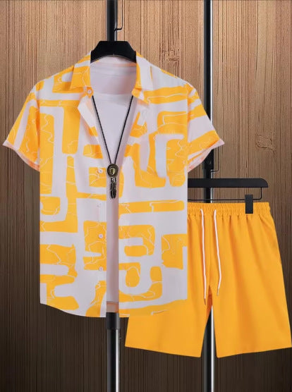 Printed Short-sleeved Shirt Beach Pants Suit