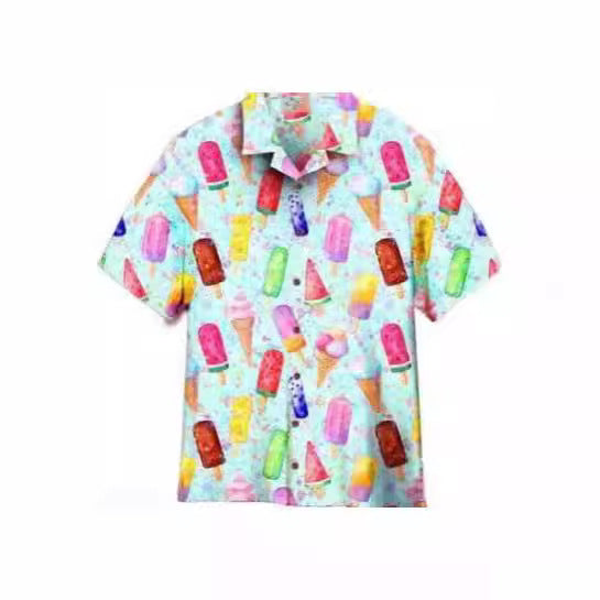 Acetate Fiber Men's Short-sleeved Shirt Stretch Printed Shirt
