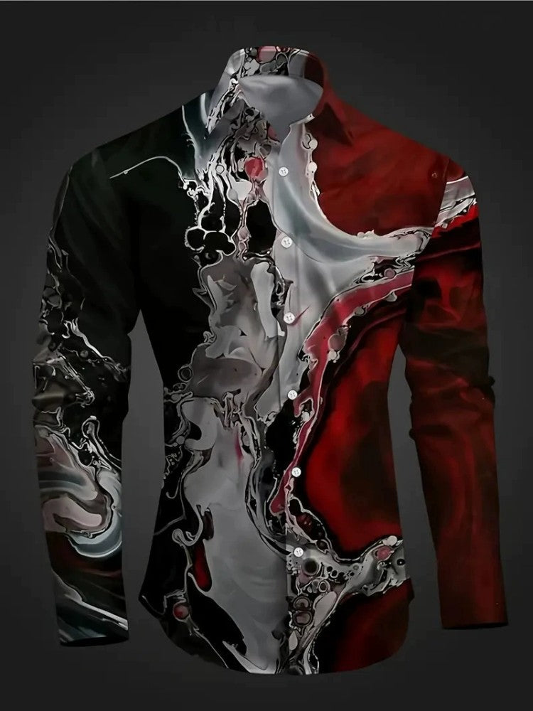 European And American Spring And Autumn Leisure Personalized Trendy Men Long Sleeve 3D Printed Shirt