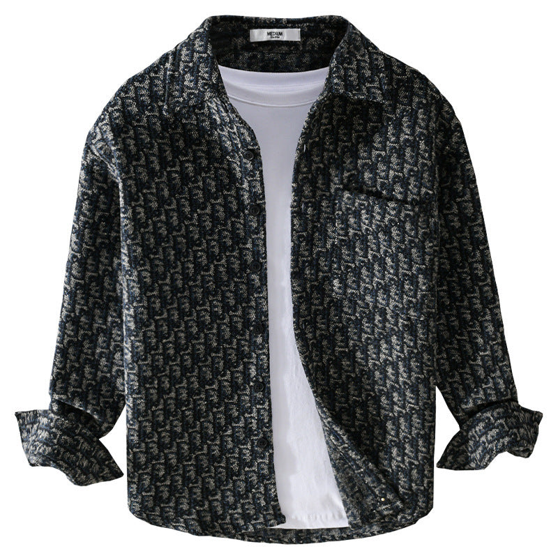 Men's Brushed Thickened Long-sleeved Casual Loose Shirt Jacket