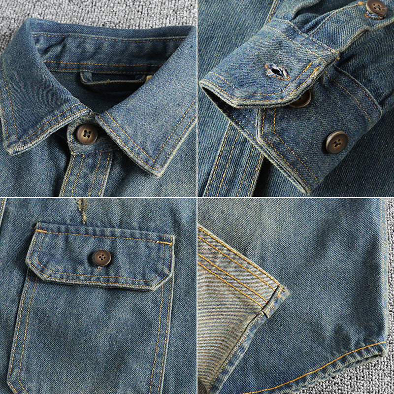 Washed Vintage Denim Shirt For Men