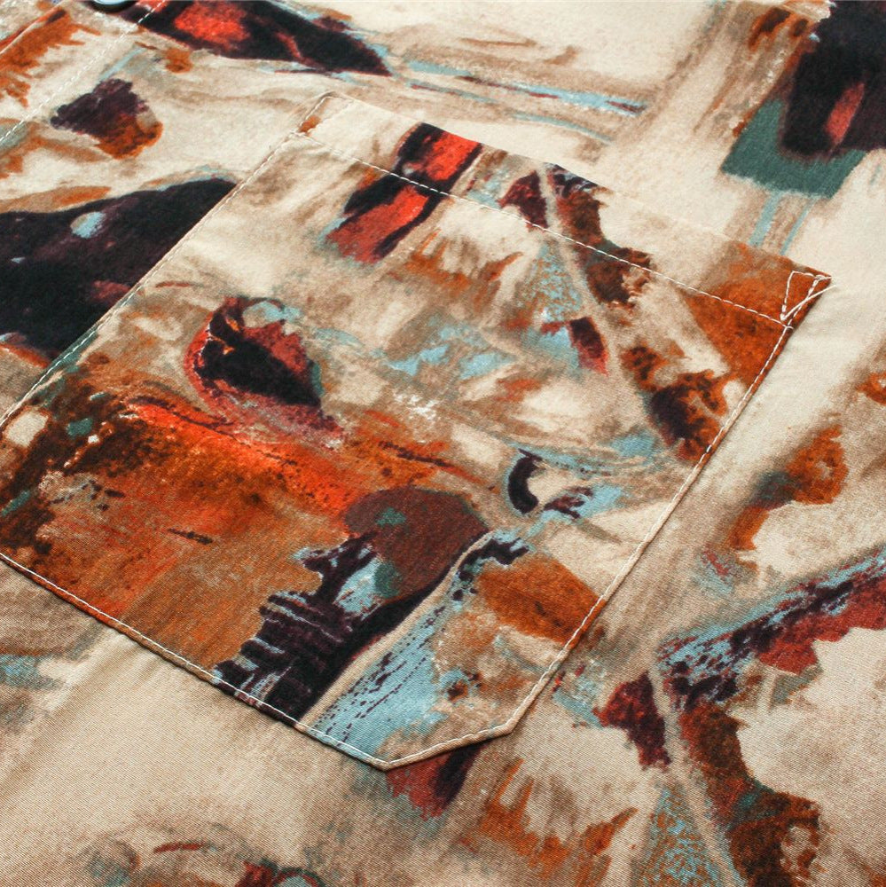 Summer New Vintage Art Printing Loose Short Sleeve Shirt