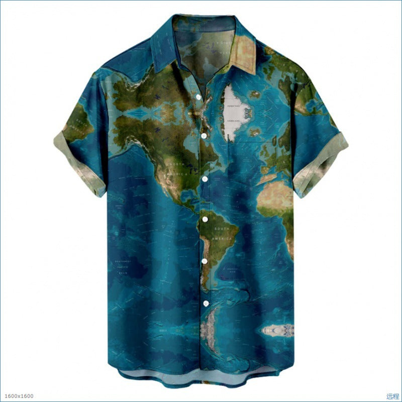 Summer Plus Size Men's Casual Fashion 3D Digital Printing Short Sleeve Shirt