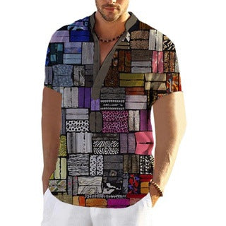 Men's Linen Fashion Plaid Sleeve Shirt Top