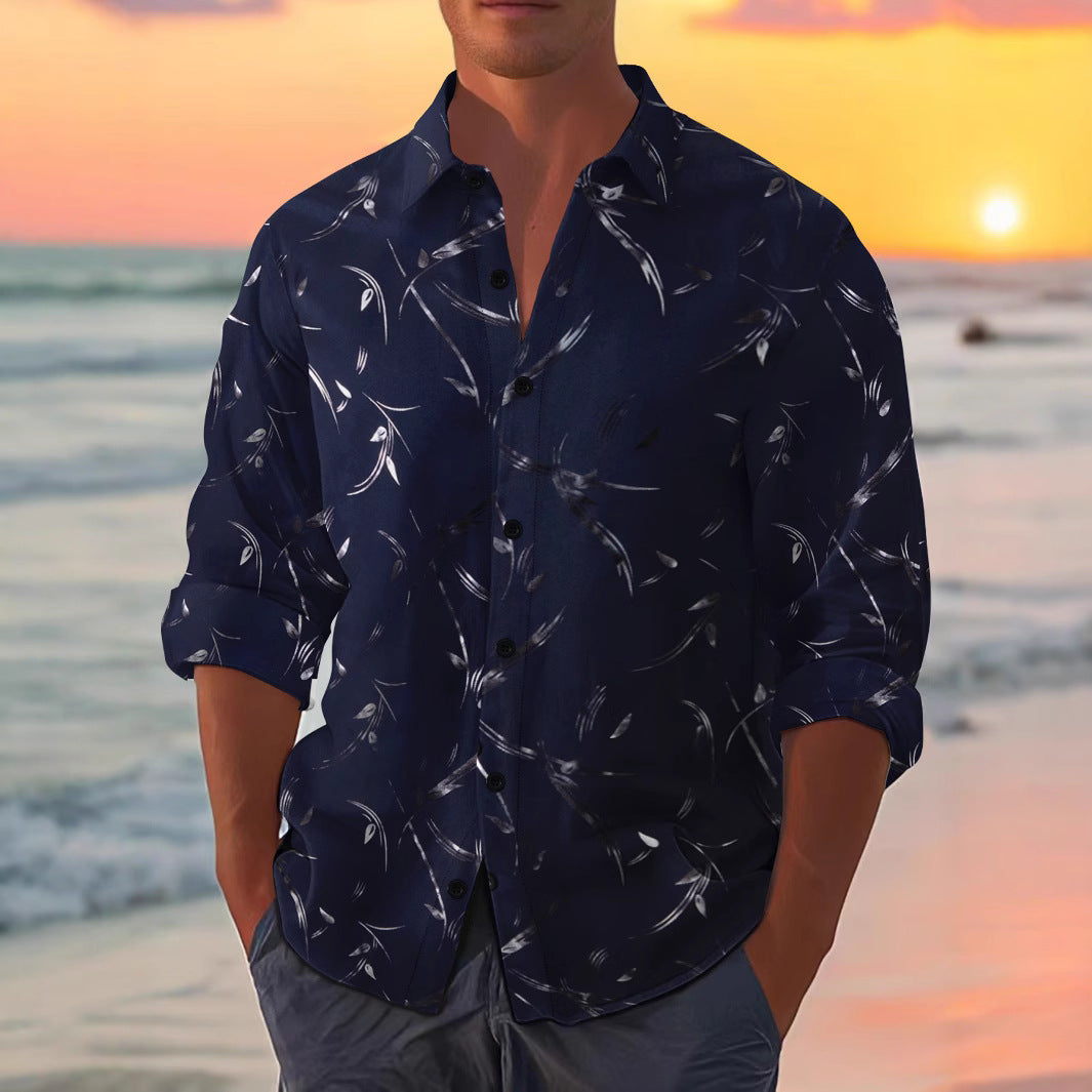 Men's Bronzing Feather Cuff Casual Long-sleeved Shirt