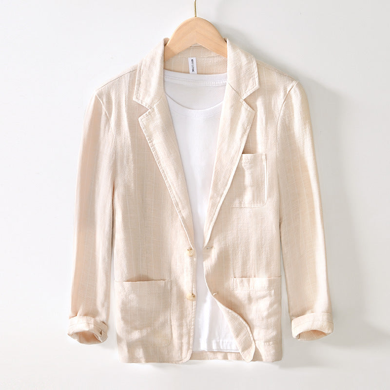 Spring And Autumn Vintage Stripe Loose Ramie Suit