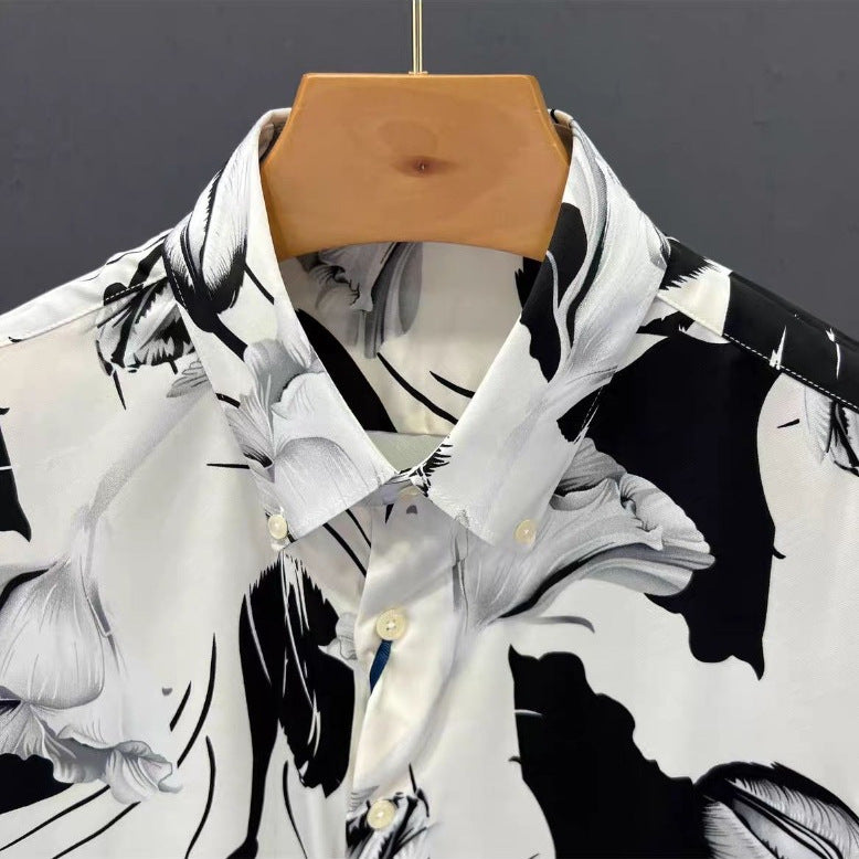 Men's Floral Pattern Slim Fit Print Long Sleeve Shirt
