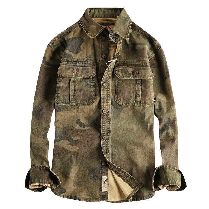 Retro Men Cargo Pocket Design Camouflage Shirt Coat