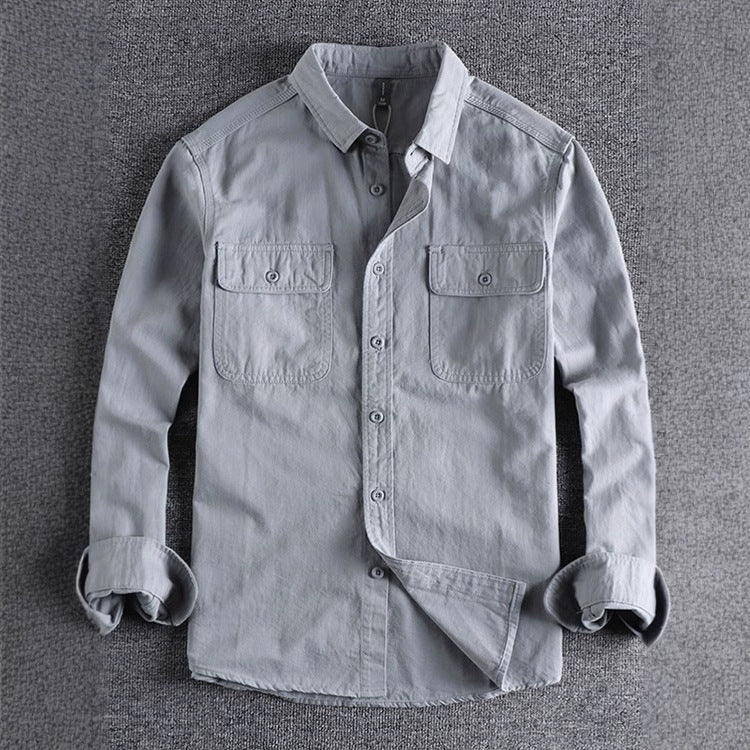 Simple Lapel Art Workwear Shirt Men's Washed Breathable Comfortable All-match Youth Long Sleeve Shirt