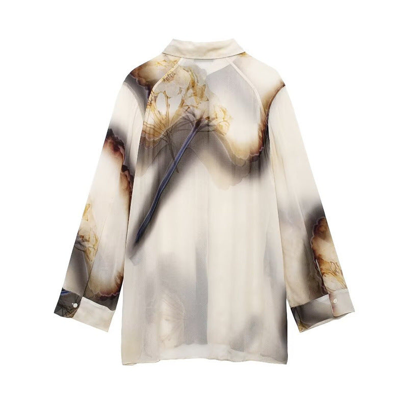 Casual Single-breasted Long Sleeve Printed Shirt