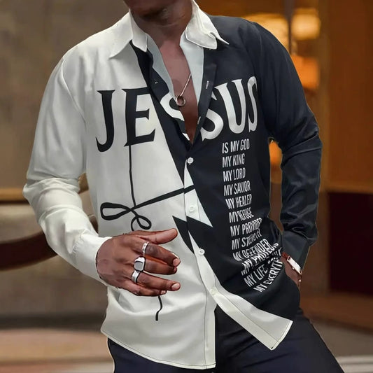 European And American Spring And Autumn Leisure Personalized Trendy Men Long Sleeve 3D Printed Shirt